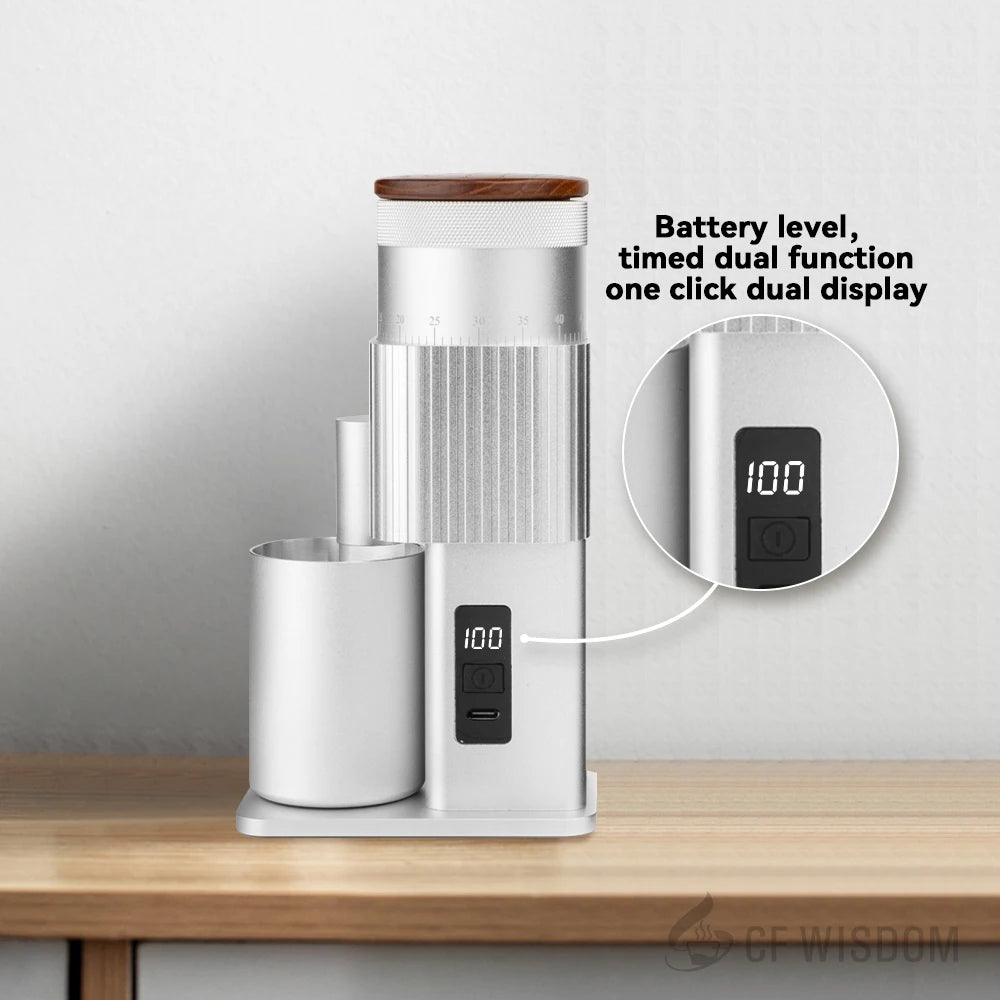 CF WISDOM Portable Electric Coffee coffee accessories Adjustable Coarseness Rechargeable, Aluminum Body, Magnetic