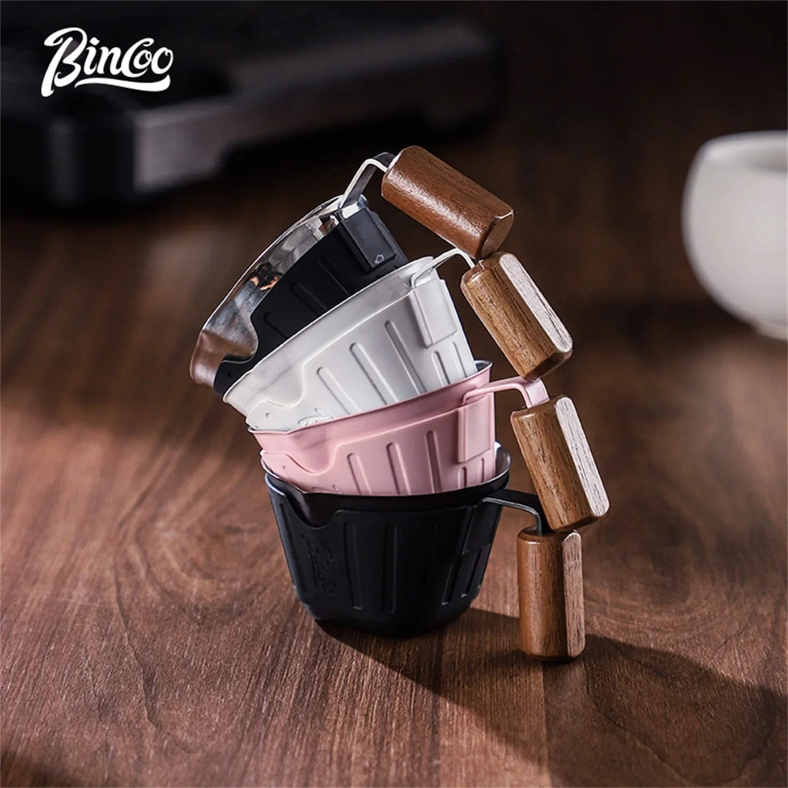 Bincoo 90ml Oak Handle Espresso Scale Cup Double Spout Design Accurate Ounce Measurement for Coffee Extraction Accessories