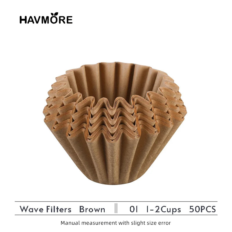 Wave Coffee Dripper 1-2Cups Crystal Eye Pour Over Coffee Dripper With Coffee Filter Papers 50 Sheets Coffee Filter Set