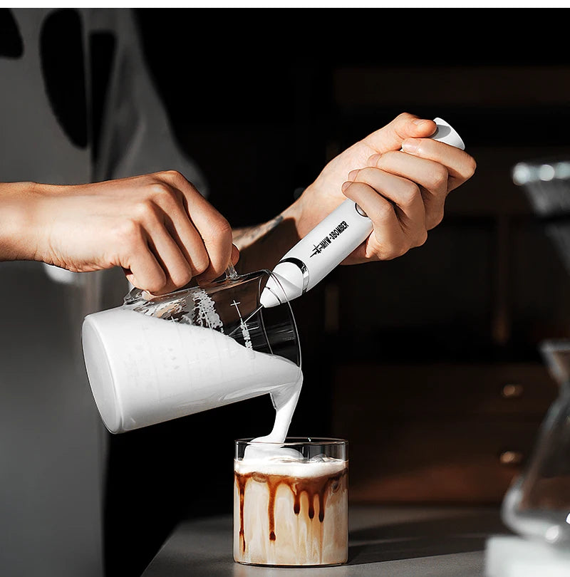 MHW-3BOMBER Electric Milk Frother Rechargeable Handheld Egg Foam Maker with Stainless Whisk for Coffee Latte Cappuccino