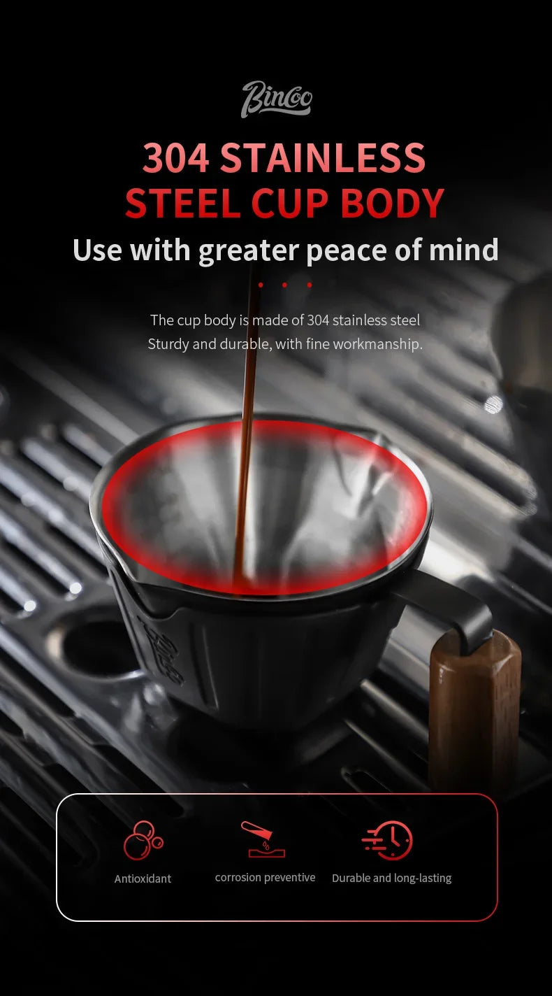 Bincoo 90ml Oak Handle Espresso Scale Cup Double Spout Design Accurate Ounce Measurement for Coffee Extraction Accessories