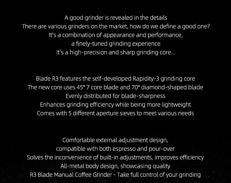 MHW-3BOMBER Manual Coffee Grinder 0.016mm/Click Conical Burr for Espresso Pour Over Adjustable Stainless Steel Barista Tool