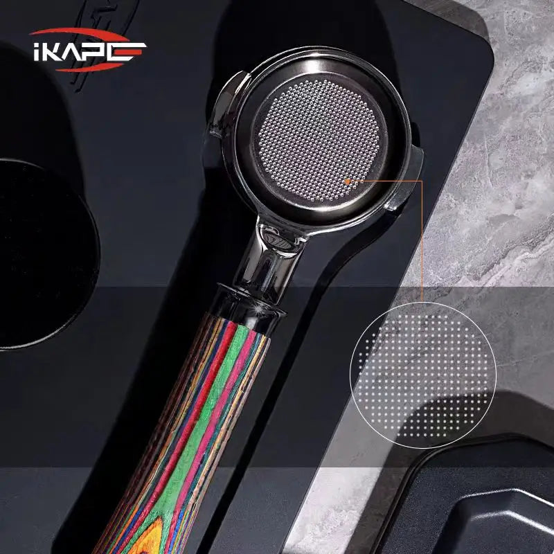 IKAPE Bottomless Portafilter for Delonghi/Barsetto/Berivlle/Lamarzocco/Flair58/ECM/Lelit/wega Colored Wooden Handle 51/54/58mm