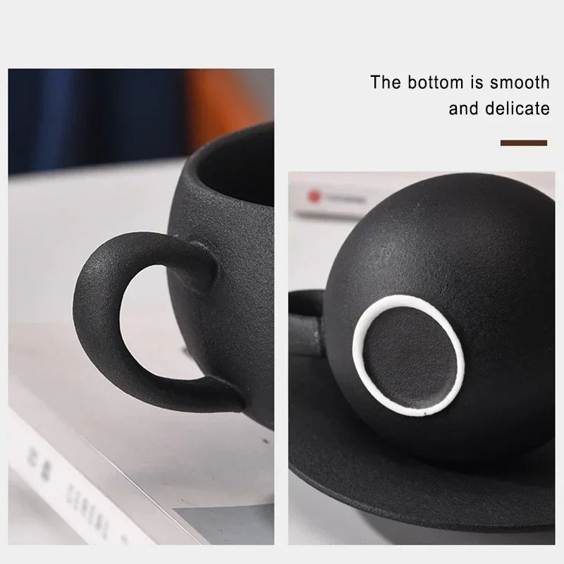 110/280ml Japanese-style Ceramic Mug Black White Fired Stone Coffee Cup and Saucer Set Breakfast Milk Coffee Cup Egg-shaped Mug