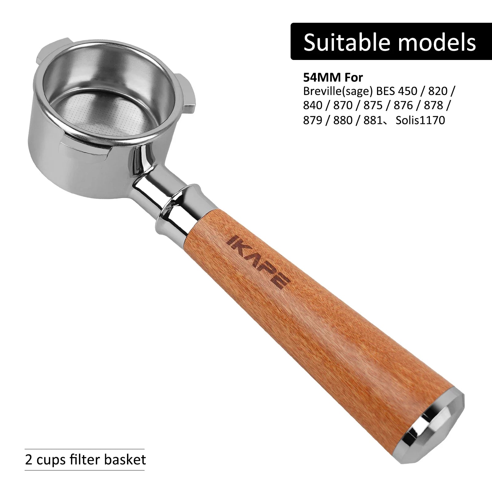IKAPE Bottomless Portafilter for Delonghi/Barsetto/Berivlle/Lamarzocco/Welhome/Flair58/ECM/Lelit/wega Wooden Handle 51/54/58mm