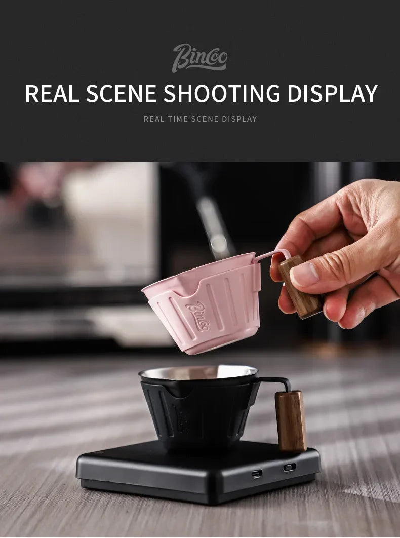 Bincoo 90ml Oak Handle Espresso Scale Cup Double Spout Design Accurate Ounce Measurement for Coffee Extraction Accessories