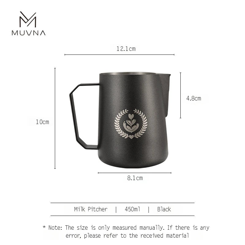 MUVNA Espresso Milk Pitcher, 350/450/600ml Coffee Milk Frothing Jug, Sharp Spout Latte Art Pitcher with Wide Thick Handle