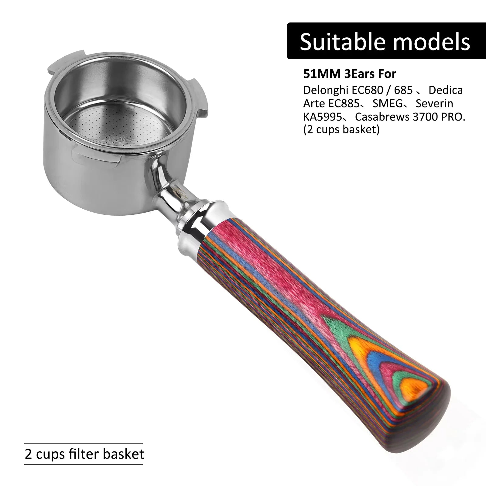 IKAPE Bottomless Portafilter for Delonghi/Barsetto/Berivlle/Lamarzocco/Flair58/ECM/Lelit/wega Colored Wooden Handle 51/54/58mm
