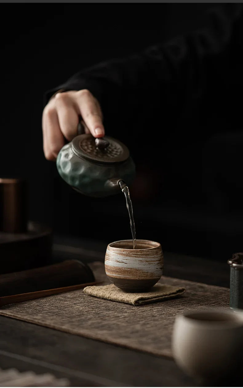 Japanese Style Handmade Stoneware Tea Cup Kung Fu Tea Set Tea Cup Small Single Cup Ancient Style Quiet Road Cup Bowl Teacup