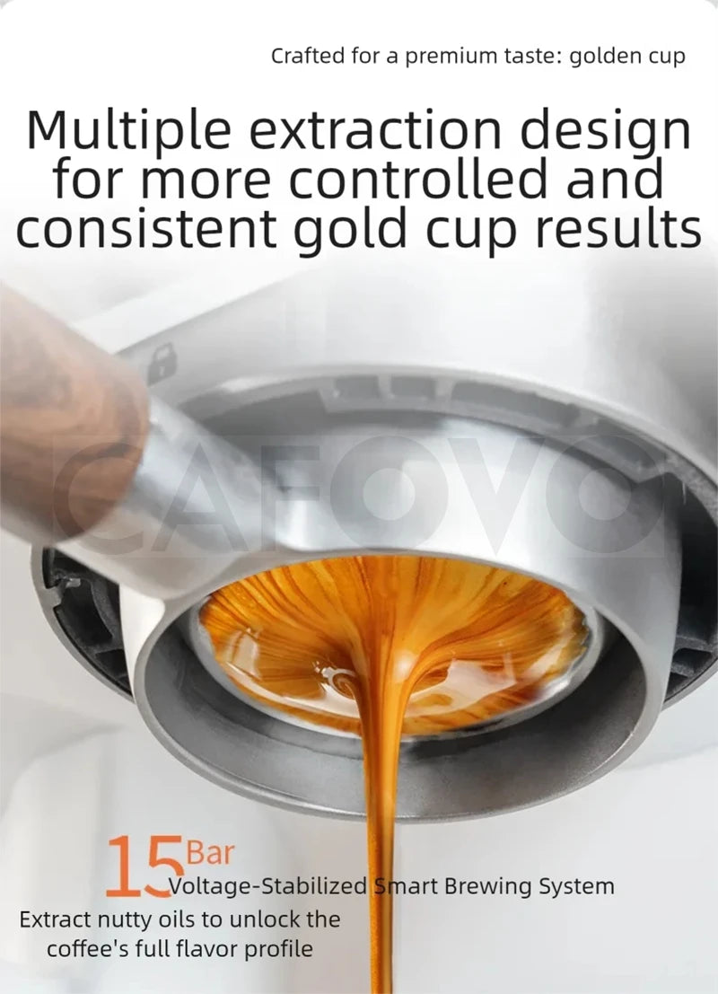 CAFOVO CG01 15 Bar 58mm Semi-Automatic Espresso Machine with Grinder With 30-Step Grinder Cold Brew Coffee Maker for Home Cafe