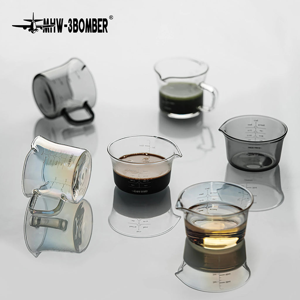 MHW-3BOMBER 120ML Glass Measuring Cup Single & Double Spout Espresso Measuring Cup with Scale Barista Tool Coffee Accessories