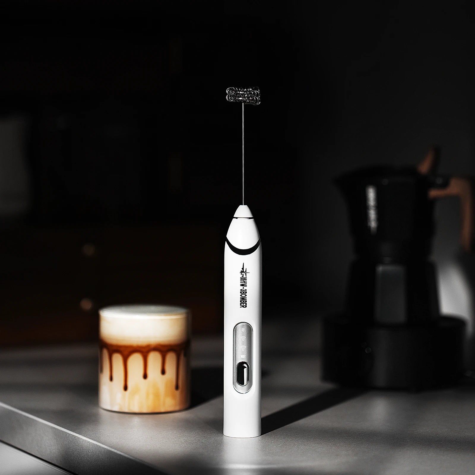 MHW-3BOMBER Electric Milk Frother Rechargeable Handheld Egg Foam Maker with Stainless Whisk for Coffee Latte Cappuccino