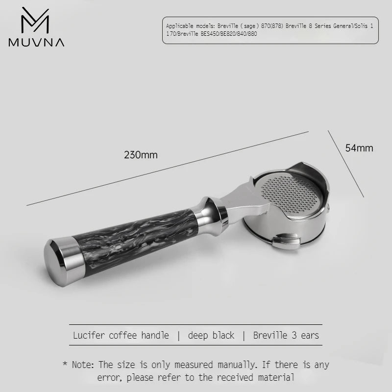 MUVNA Espresso Bottomless Portailfter Lucifer Series, Naked Portafilter with Basket Fits E61/Nuova/Delonghi/Breville Machines