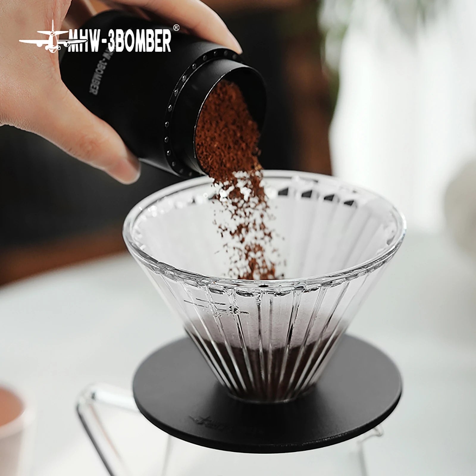 MHW-3BOMBER Glass Coffee Filter Cups and Espresso Filter Paper Set Reusable Cone Pour Over Coffee Dripper Filters Accessorie