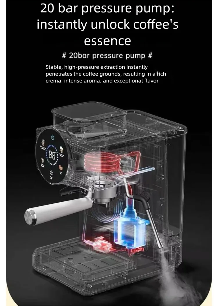 High-Performance Commercial Espresso Machine Touch Screen Temperature Display Automatic Coffee Machine with Milk Tank for Bakery