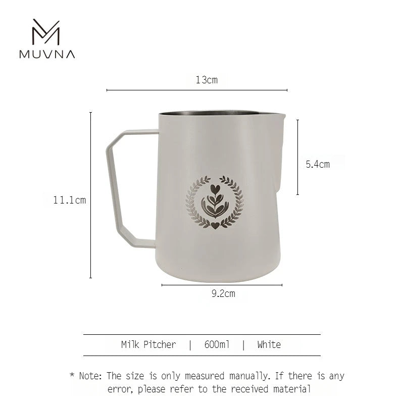 MUVNA Espresso Milk Pitcher, 350/450/600ml Coffee Milk Frothing Jug, Sharp Spout Latte Art Pitcher with Wide Thick Handle
