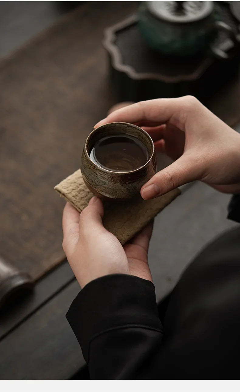 Japanese Style Handmade Stoneware Tea Cup Kung Fu Tea Set Tea Cup Small Single Cup Ancient Style Quiet Road Cup Bowl Teacup