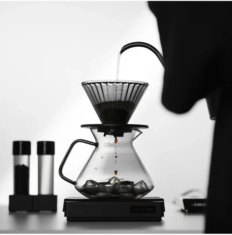 MHW-3BOMBER Hill Coffee Server Guide Extraction Pour Over Coffee Server Ergonomic Handle High-Borosilicate Glass For Barista