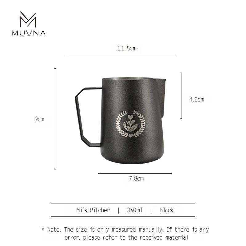 MUVNA Espresso Milk Pitcher, 350/450/600ml Coffee Milk Frothing Jug, Sharp Spout Latte Art Pitcher with Wide Thick Handle