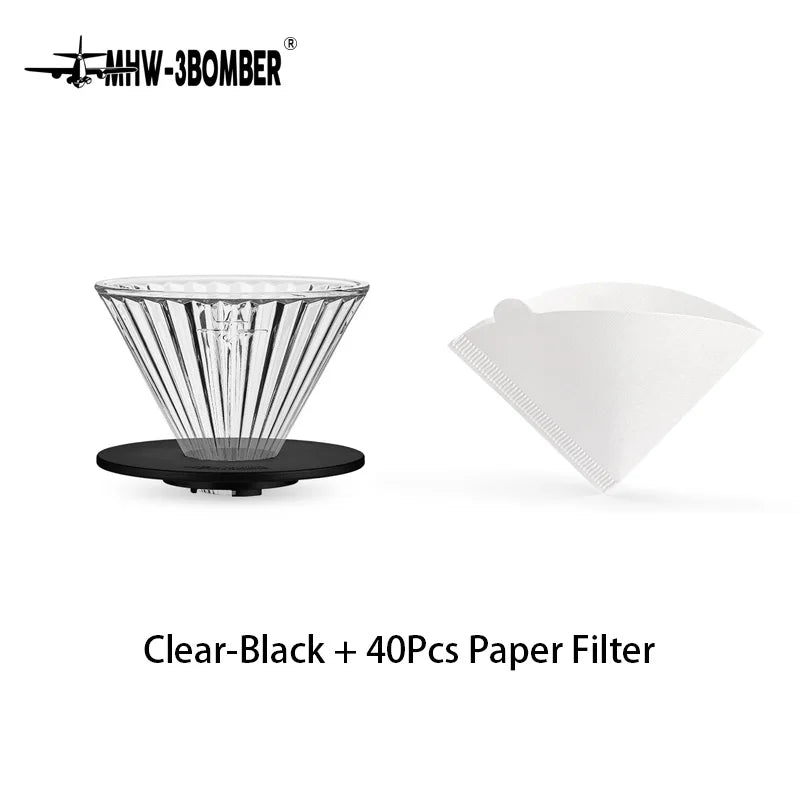 MHW-3BOMBER Glass Coffee Filter Cups and Espresso Filter Paper Set Reusable Cone Pour Over Coffee Dripper Filters Accessorie