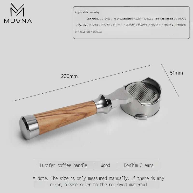 MUVNA Espresso Bottomless Portailfter Lucifer Series, Naked Portafilter with Basket Fits E61/Nuova/Delonghi/Breville Machines