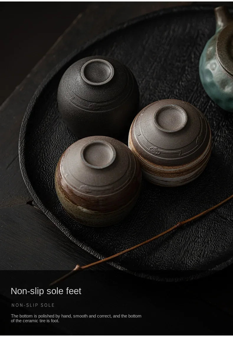 Japanese Style Handmade Stoneware Tea Cup Kung Fu Tea Set Tea Cup Small Single Cup Ancient Style Quiet Road Cup Bowl Teacup