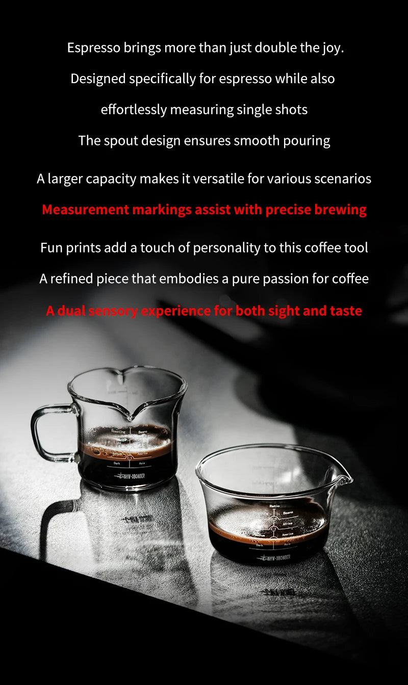 MHW-3BOMBER 120ML Glass Measuring Cup Single & Double Spout Espresso Measuring Cup with Scale Barista Tool Coffee Accessories