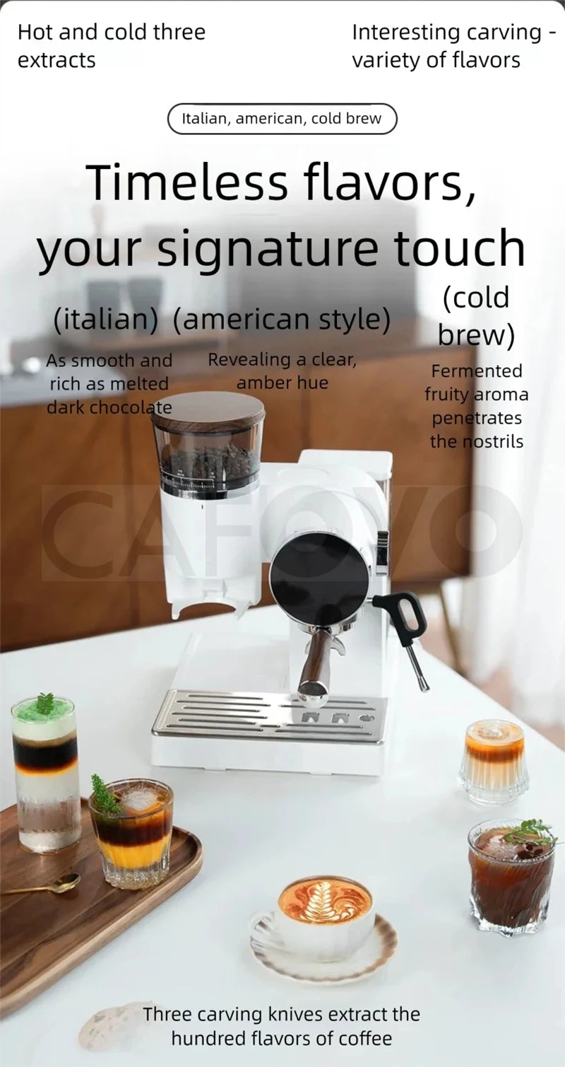 CAFOVO CG01 15 Bar 58mm Semi-Automatic Espresso Machine with Grinder With 30-Step Grinder Cold Brew Coffee Maker for Home Cafe