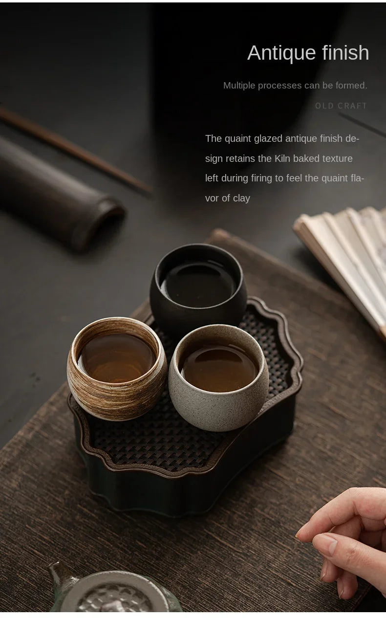 Japanese Style Handmade Stoneware Tea Cup Kung Fu Tea Set Tea Cup Small Single Cup Ancient Style Quiet Road Cup Bowl Teacup