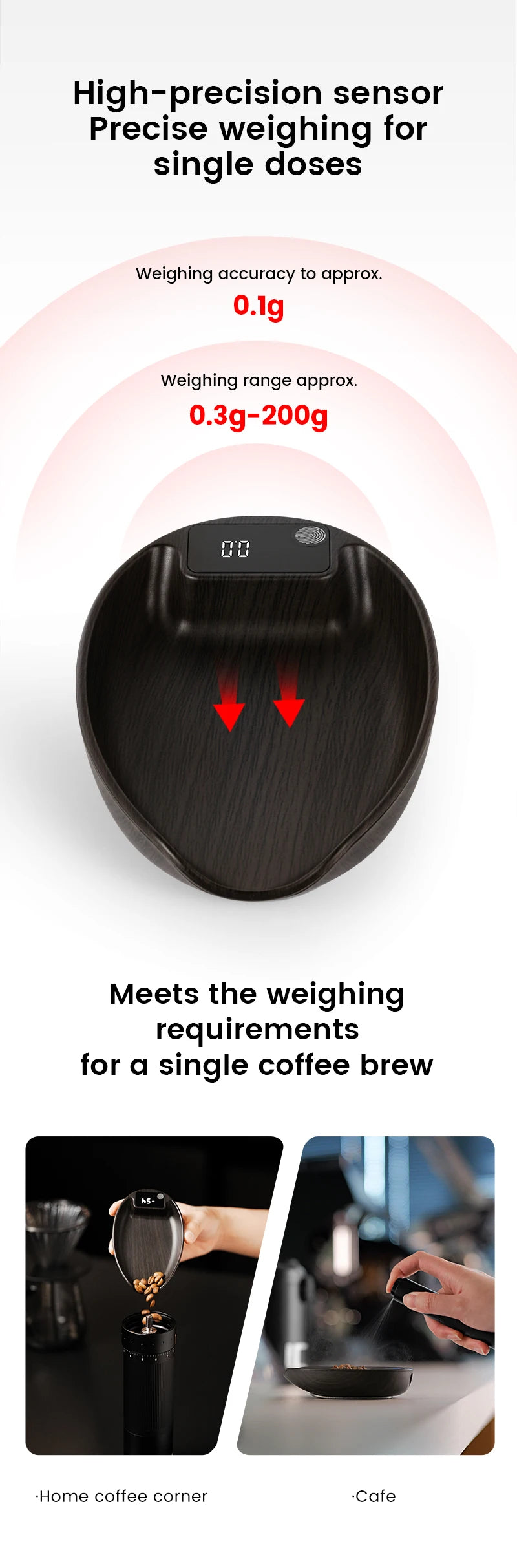 MHW-3BOMBER MVE Coffee Scale ABS Food Kitchen Scale 0.3g Precise Integrated Design with Timer for Espresso Pour Over Brewing