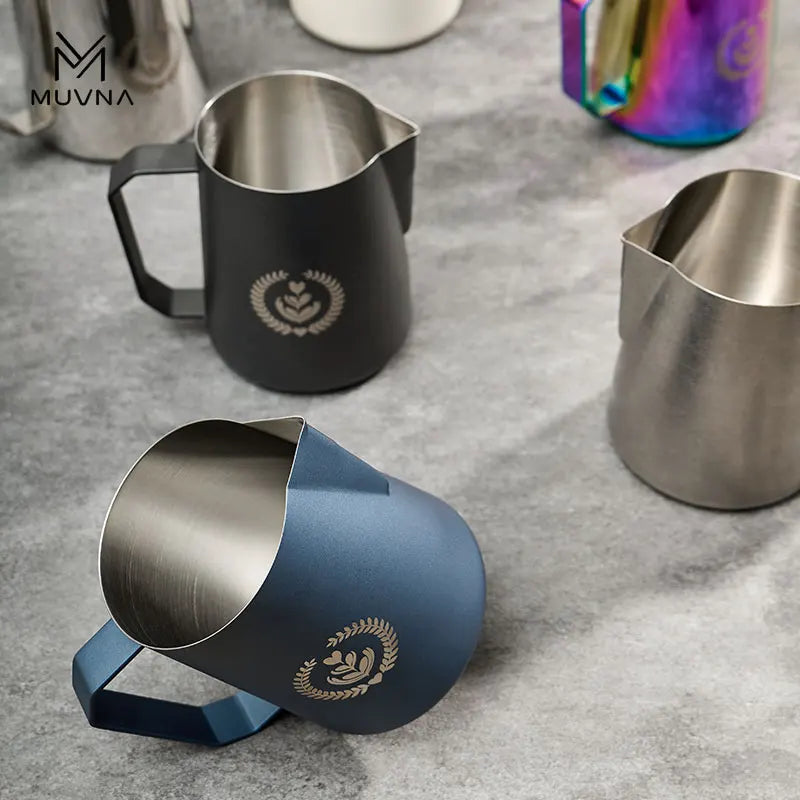 MUVNA Espresso Milk Pitcher, 350/450/600ml Coffee Milk Frothing Jug, Sharp Spout Latte Art Pitcher with Wide Thick Handle