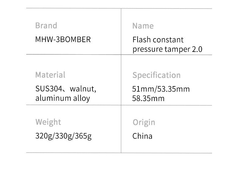 MHW-3BOMBER Constant Pressure Coffee Tamper 45.5mm 49.7mm 51mm 53.35mm 58mm 58.5mm Espresso Flat Tampers Loaded Barista Tool
