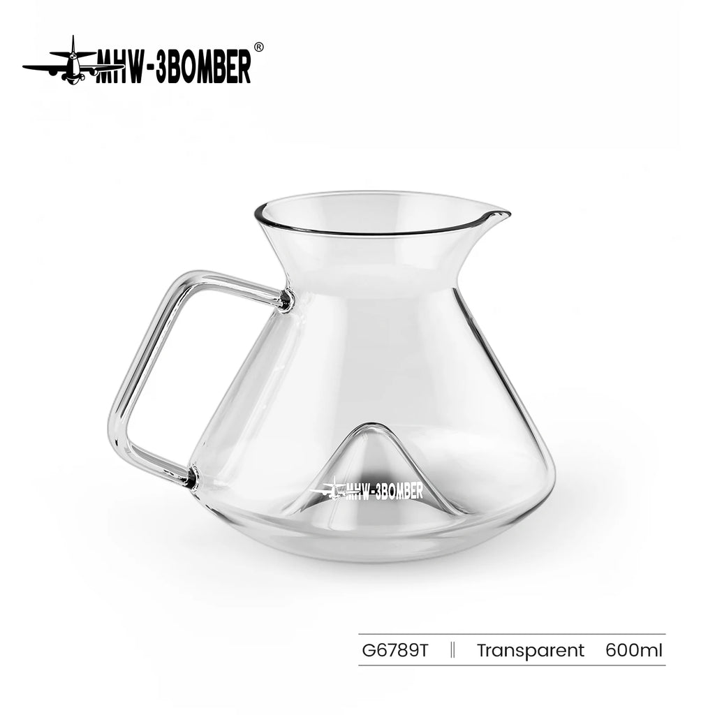 MHW-3BOMBER Hill Coffee Server Guide Extraction Pour Over Coffee Server Ergonomic Handle High-Borosilicate Glass For Barista