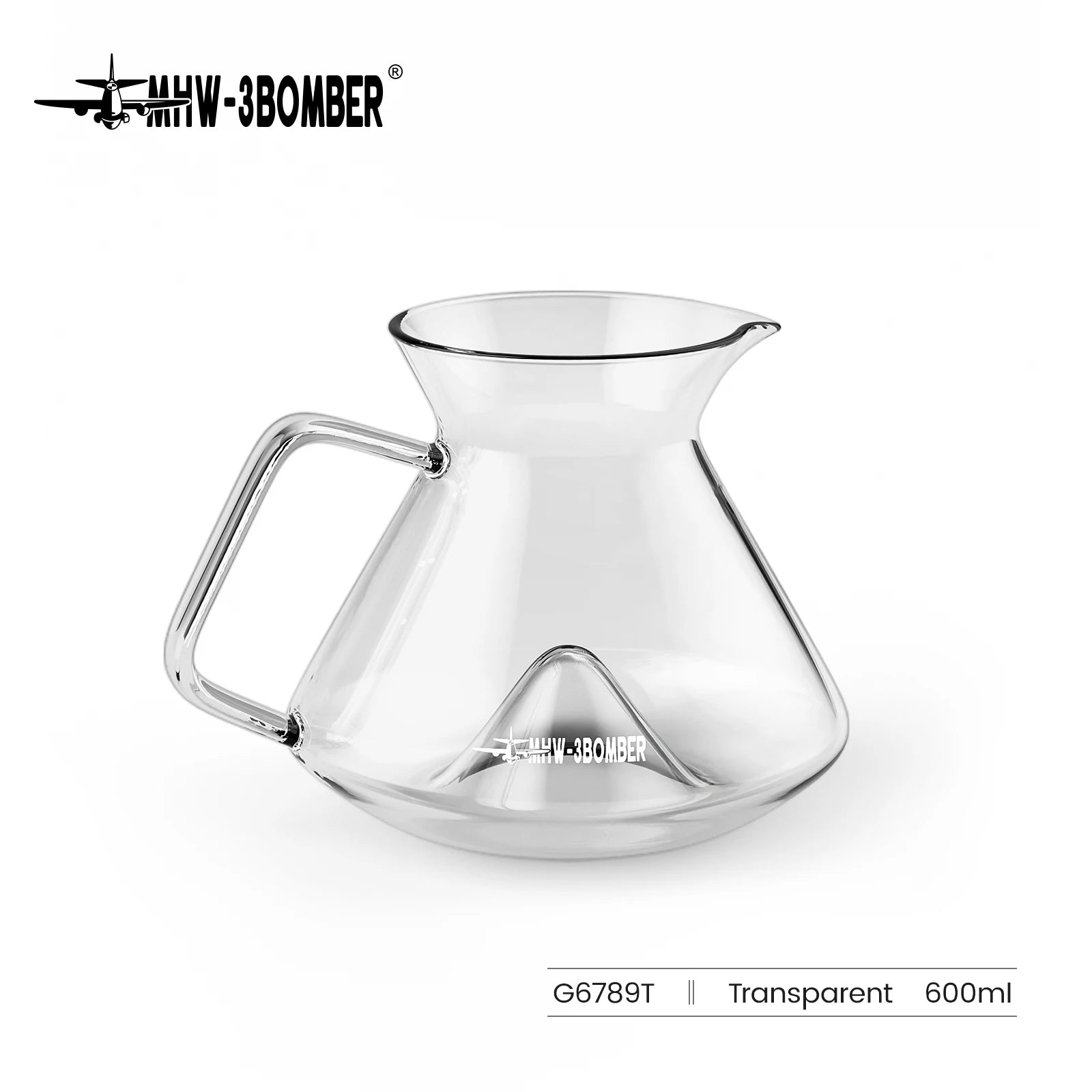 MHW-3BOMBER Hill Coffee Server Guide Extraction Pour Over Coffee Server Ergonomic Handle High-Borosilicate Glass For Barista