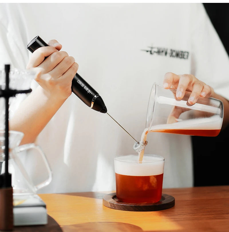 MHW-3BOMBER Electric Milk Frother Rechargeable Handheld Egg Foam Maker with Stainless Whisk for Coffee Latte Cappuccino