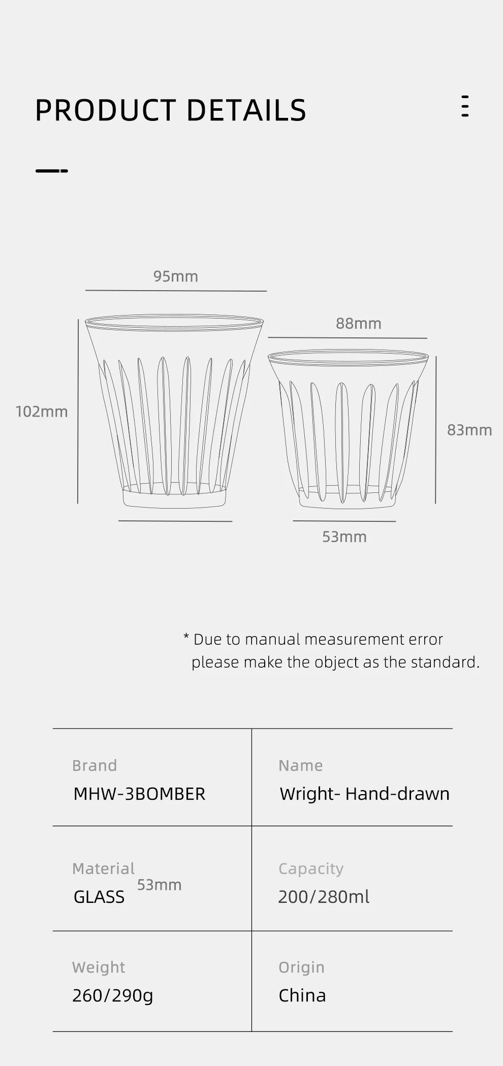 MHW-3BOMBER Coffee Cups Drinking Glasses Espresso Cups Water Glasses Beer Juice Cocktail Whiskey Glass Cup Cafe Bar Accessories