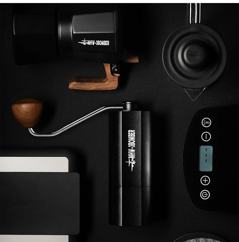 MHW-3BOMBER 38mm Manual Coffee Grinder Magnetic 7 Core Stainless Steel Burr 24 Adjustable Settings Home Barista Accessories