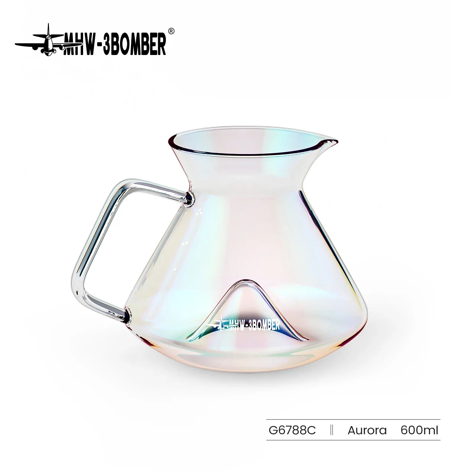MHW-3BOMBER Hill Coffee Server Guide Extraction Pour Over Coffee Server Ergonomic Handle High-Borosilicate Glass For Barista