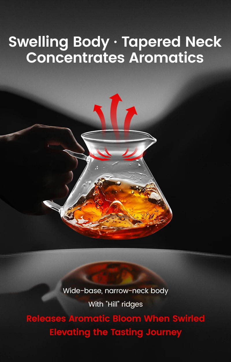MHW-3BOMBER Hill Coffee Server Guide Extraction Pour Over Coffee Server Ergonomic Handle High-Borosilicate Glass For Barista