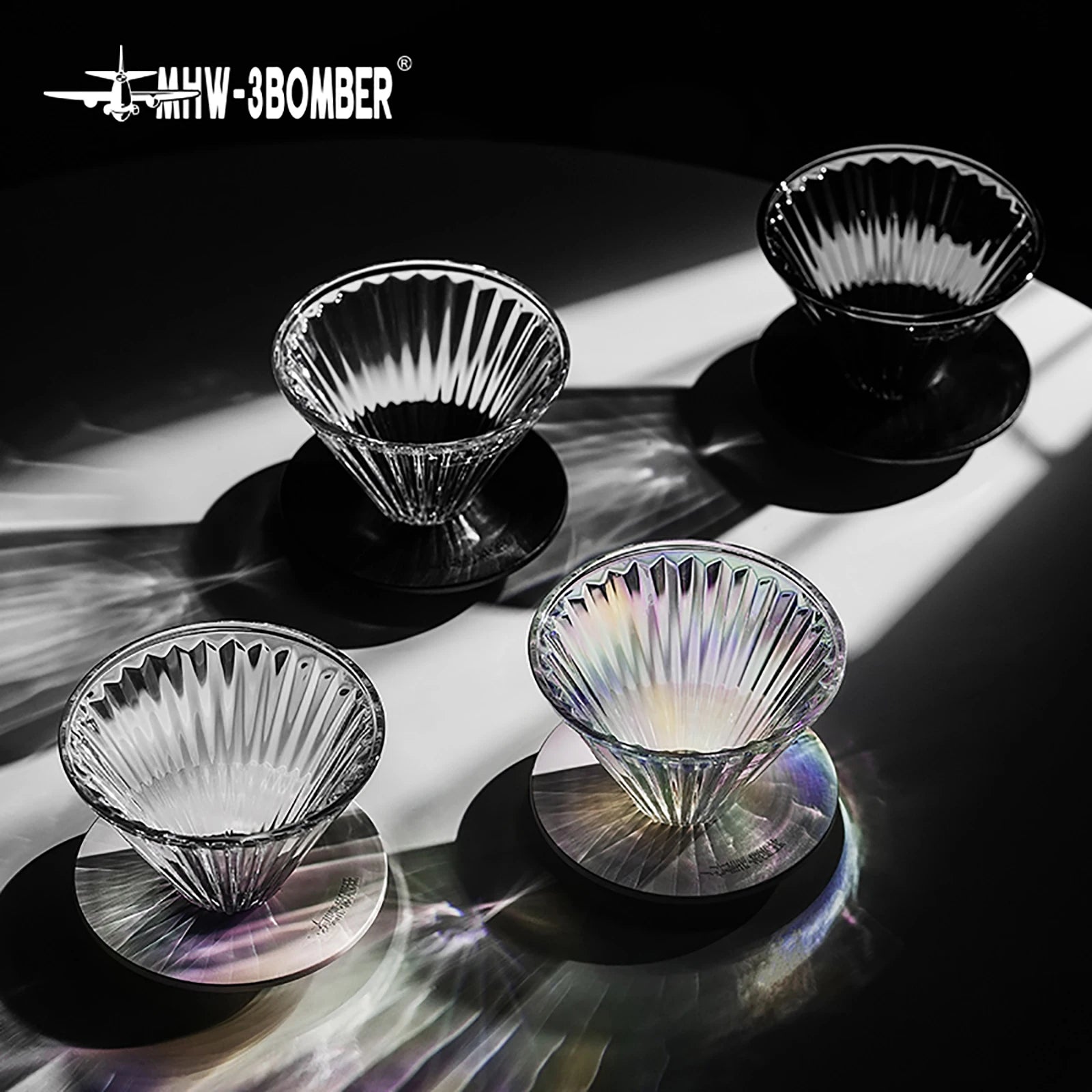 MHW-3BOMBER Glass Coffee Filter Cups and Espresso Filter Paper Set Reusable Cone Pour Over Coffee Dripper Filters Accessorie