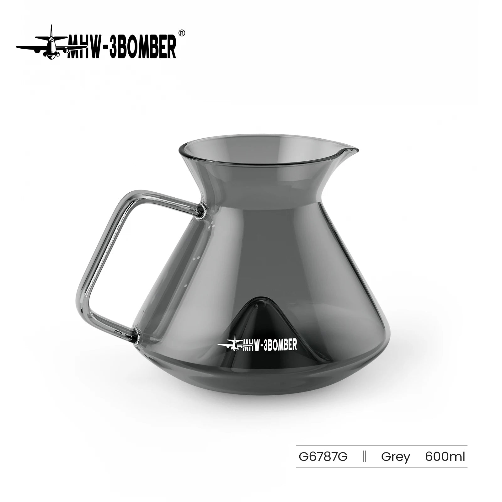 MHW-3BOMBER Hill Coffee Server Guide Extraction Pour Over Coffee Server Ergonomic Handle High-Borosilicate Glass For Barista