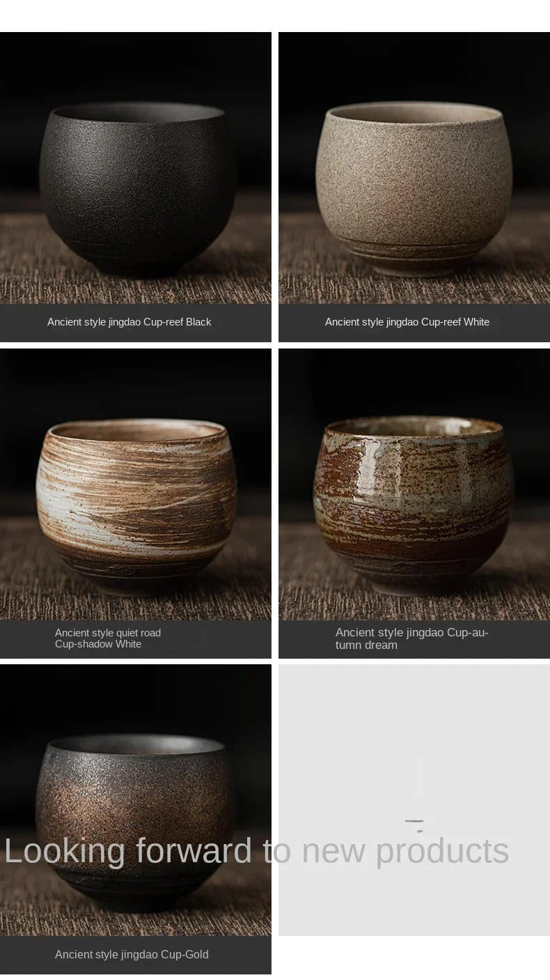 Japanese Style Handmade Stoneware Tea Cup Kung Fu Tea Set Tea Cup Small Single Cup Ancient Style Quiet Road Cup Bowl Teacup