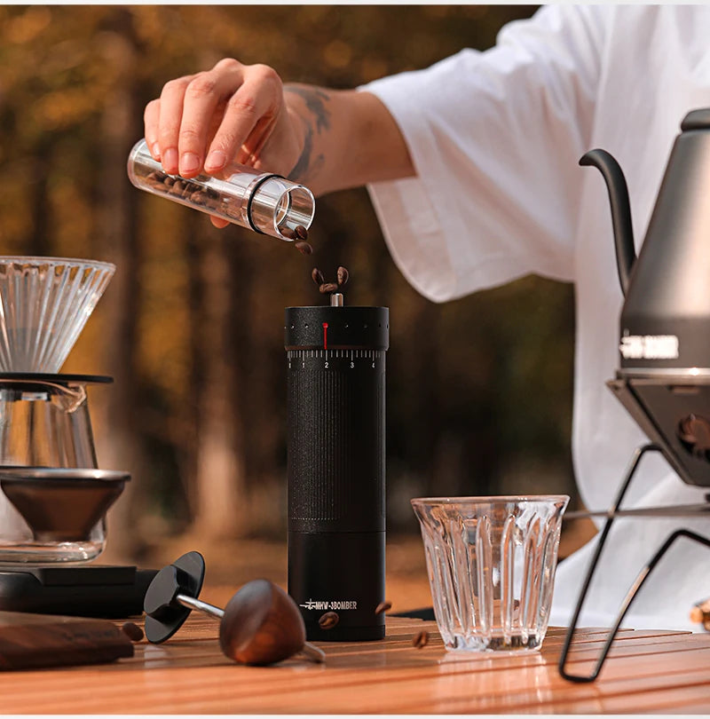 MHW-3BOMBER Manual Coffee Grinder 0.016mm/Click Conical Burr for Espresso Pour Over Adjustable Stainless Steel Barista Tool