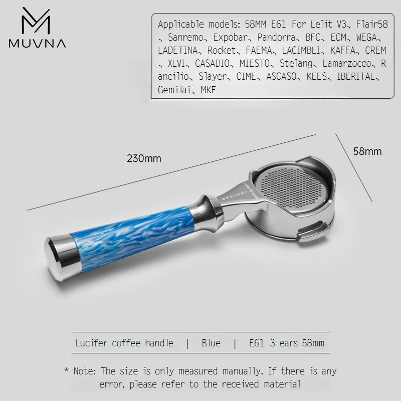 MUVNA Espresso Bottomless Portailfter Lucifer Series, Naked Portafilter with Basket Fits E61/Nuova/Delonghi/Breville Machines