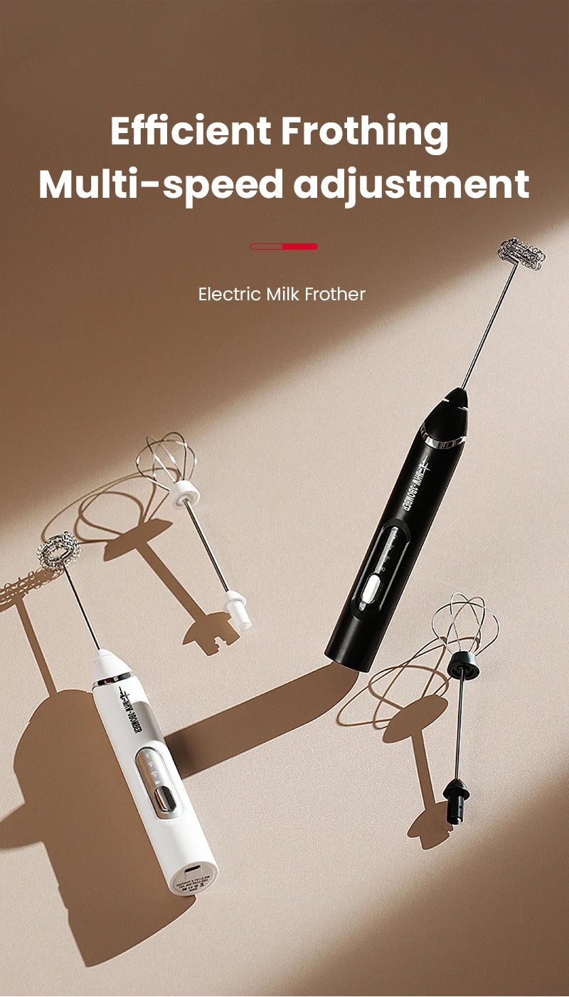 MHW-3BOMBER Electric Milk Frother Rechargeable Handheld Egg Foam Maker with Stainless Whisk for Coffee Latte Cappuccino