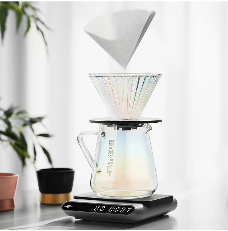 MHW-3BOMBER Glass Coffee Filter Cups and Espresso Filter Paper Set Reusable Cone Pour Over Coffee Dripper Filters Accessorie