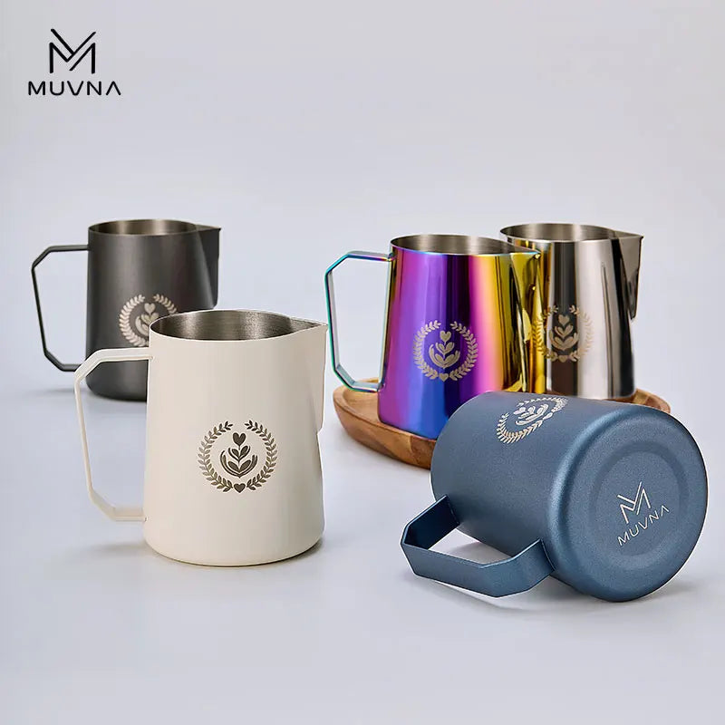 MUVNA Espresso Milk Pitcher, 350/450/600ml Coffee Milk Frothing Jug, Sharp Spout Latte Art Pitcher with Wide Thick Handle