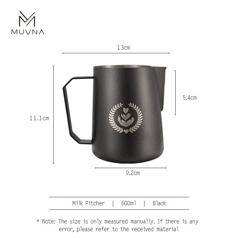 MUVNA Espresso Milk Pitcher, 350/450/600ml Coffee Milk Frothing Jug, Sharp Spout Latte Art Pitcher with Wide Thick Handle