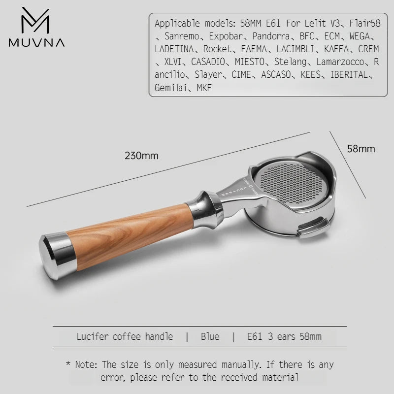 MUVNA Espresso Bottomless Portailfter Lucifer Series, Naked Portafilter with Basket Fits E61/Nuova/Delonghi/Breville Machines