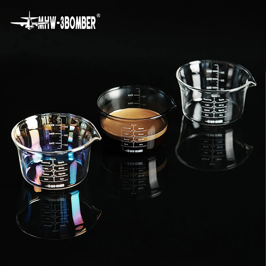 MHW-3BOMBER 120ML Glass Measuring Cup Single & Double Spout Espresso Measuring Cup with Scale Barista Tool Coffee Accessories